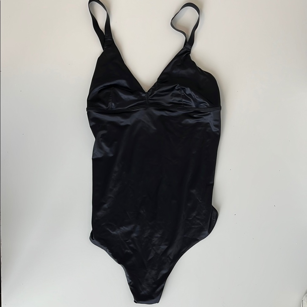 Spanx Satin Shaping Thong Bodysuit Black XS